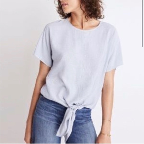 Madewell Button Back Tie Tee in Blue and White Pinstripe - Picture 4 of 11